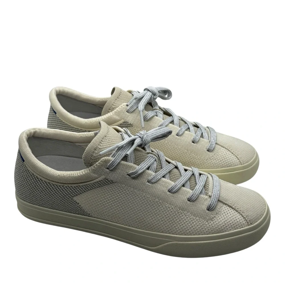Rothy's The Lace Up Sneakers in Diamond Twill Shoes Cream Silver Size 9 NEW - Picture 3 of 11
